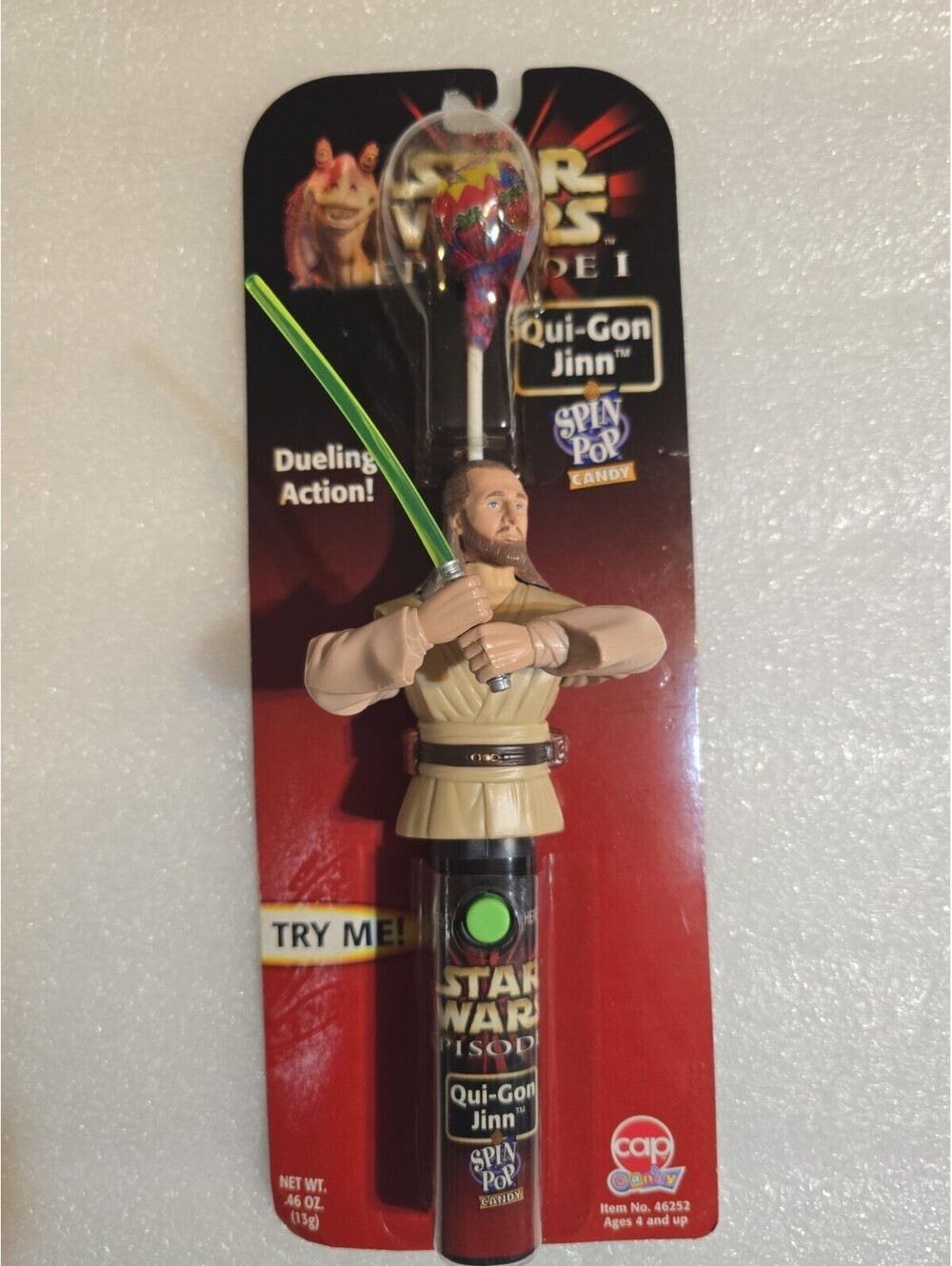 Vintage 1999 Star Wars Episode 1 Qui Gon Jinn Spin Pop Candy NEW Sealed